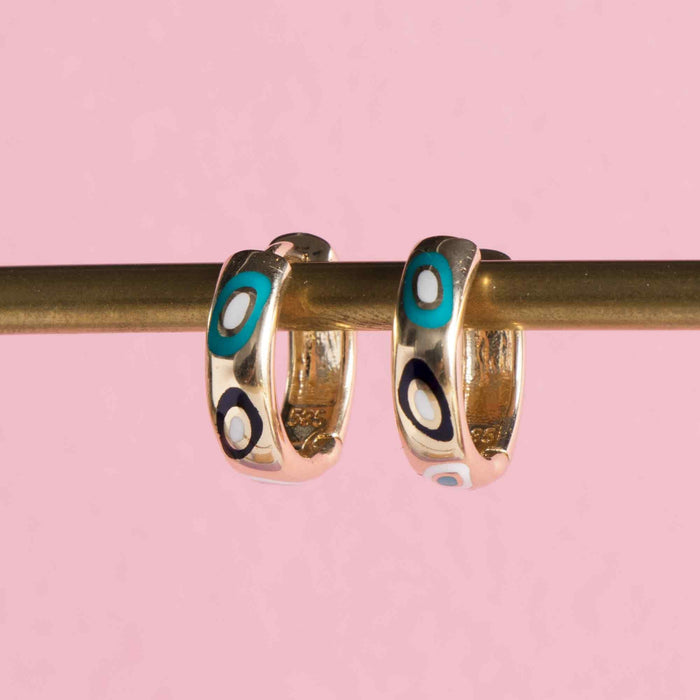 14k Solid Gold Evil Eye Huggie Hoop Earrings
