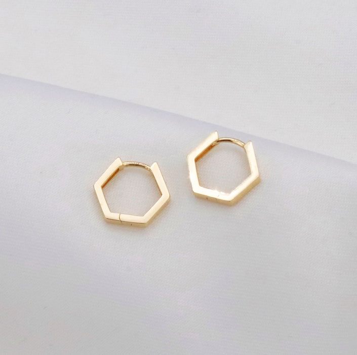 14k Gold Hexagon Huggie Hoop Earrings