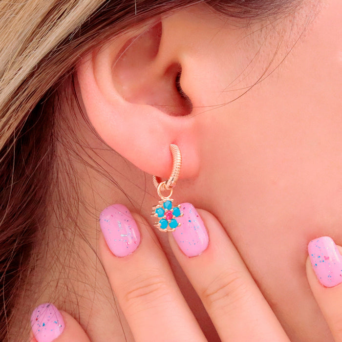 Vibrant Floral Gemstone Hoop Earrings
