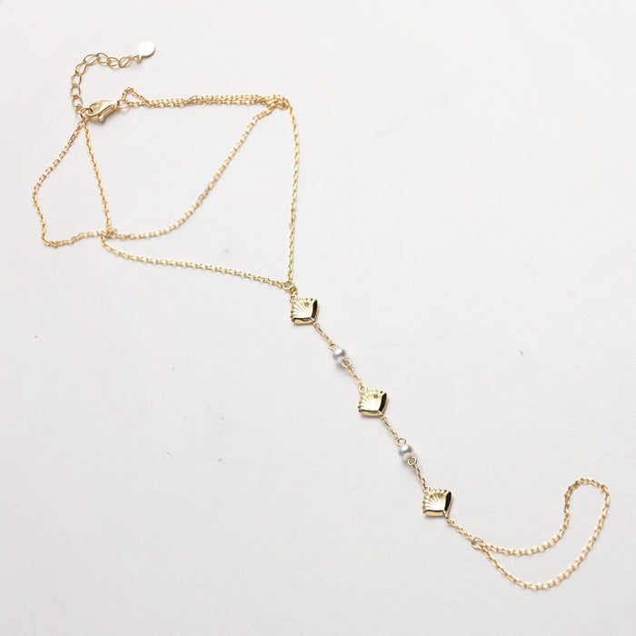 Gold Shell and Pearl Hand Chain