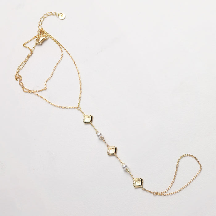 Gold Shell and Pearl Hand Chain