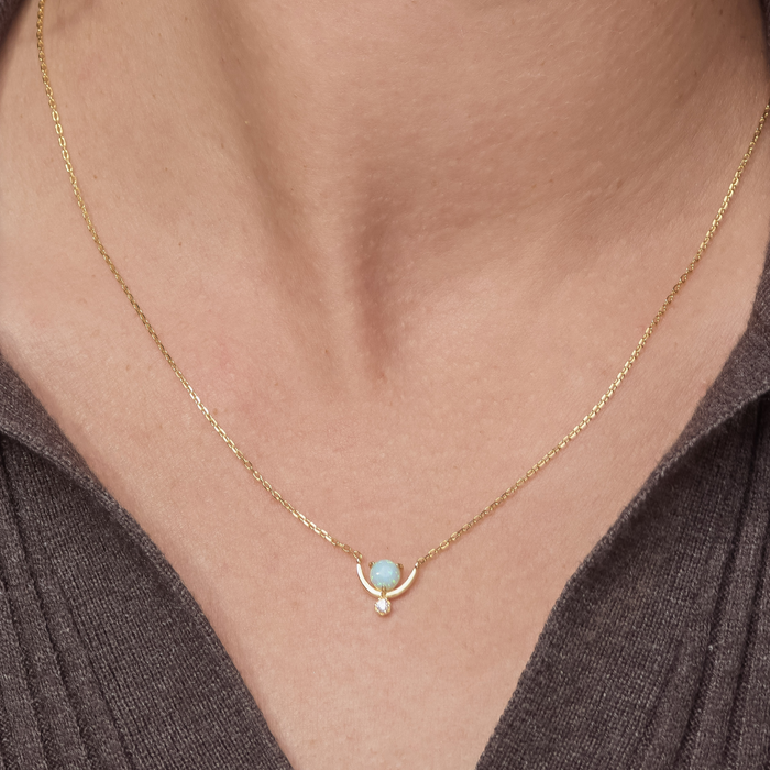 Blue Opal Crescent Necklace