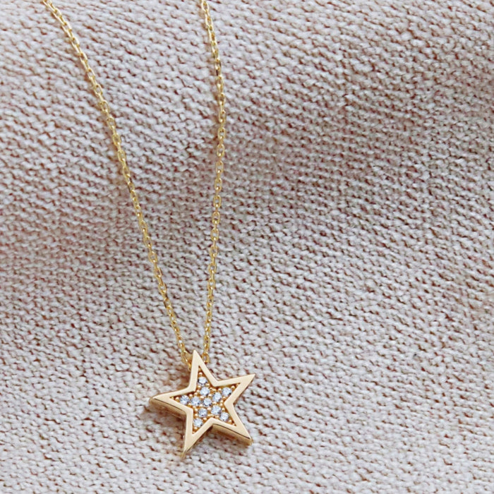 14K Solid Gold Star Necklace