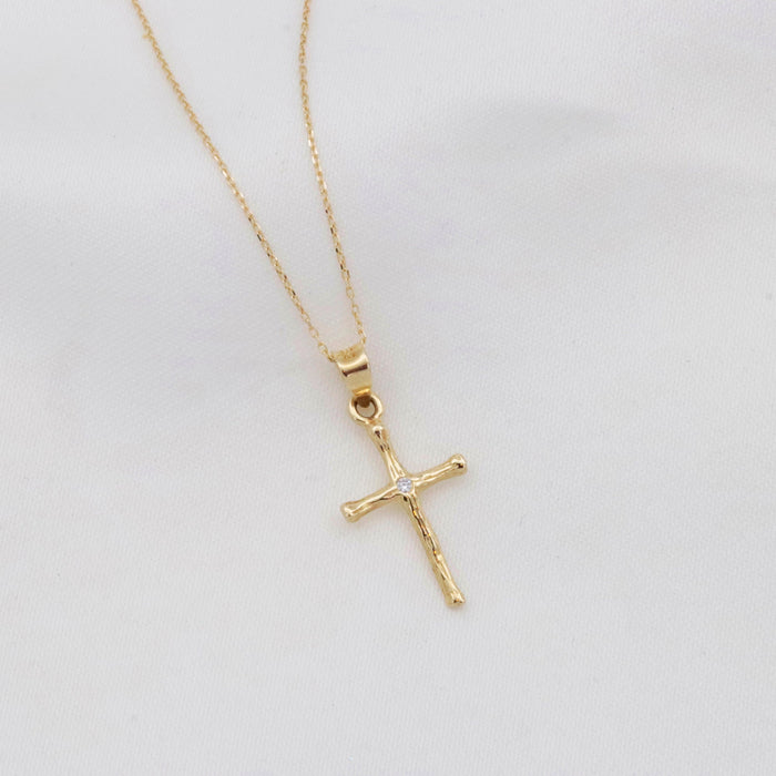 14K Solid Gold Tiny Cross Necklace
