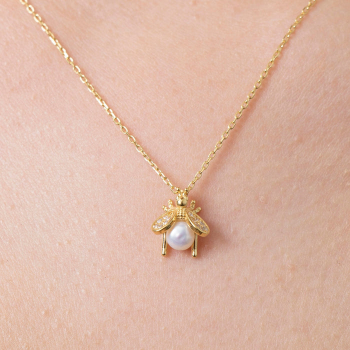 Elegant Bee & Pearl Pendant