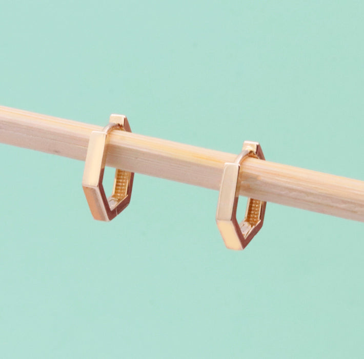 14k Gold Hexagon Huggie Hoop Earrings
