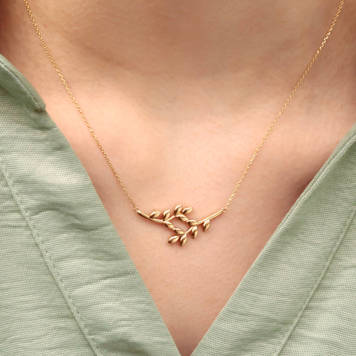 Delicate 14K Gold Olive Branch Pendant