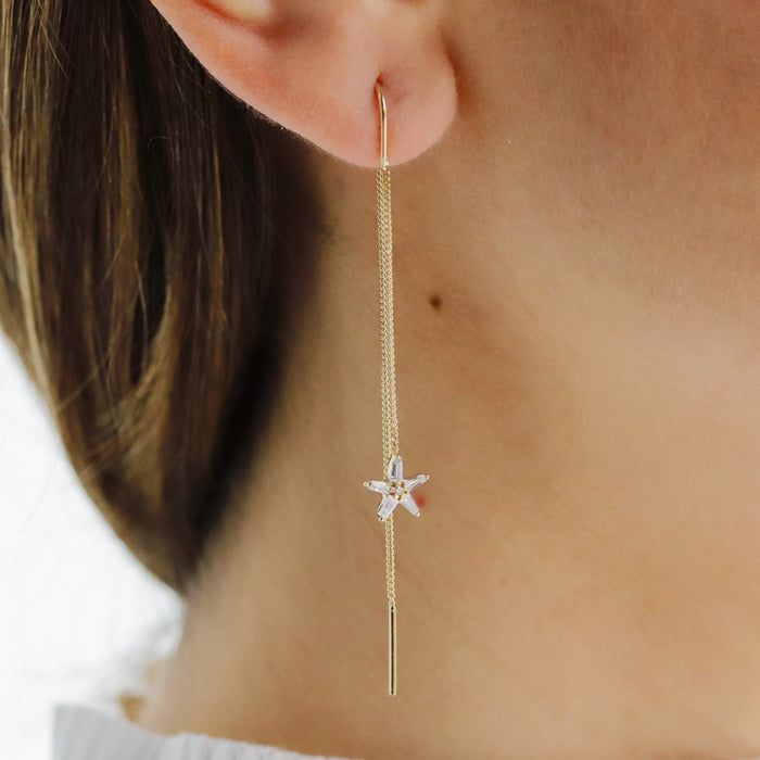 14k Solid Gold Star Chain Threader Earrings