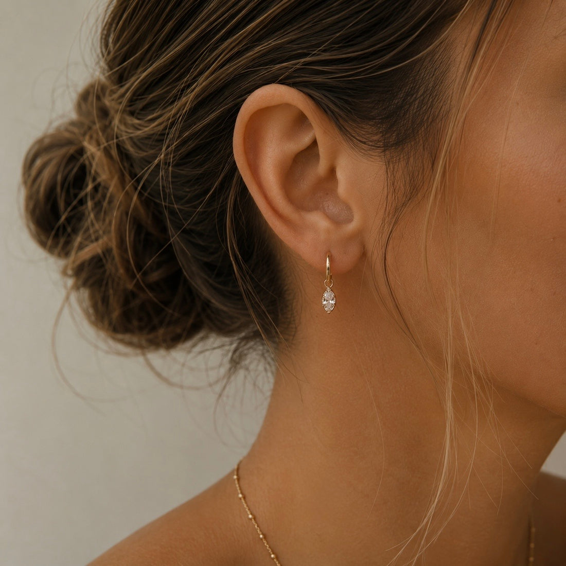 Marquise CZ Huggie Hoop Earrings