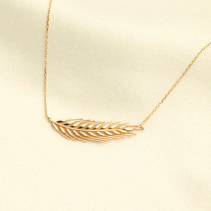 Delicate 14k Gold Virgo Wheat Leaf Necklace