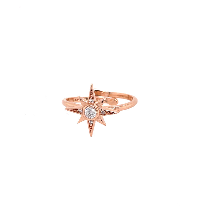 Celestial North Star CZ Starburst Ring