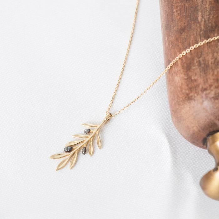 14K Solid Gold Olive Leaf Necklace