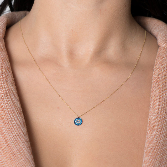 14K Solid Gold Evil Eye Necklace