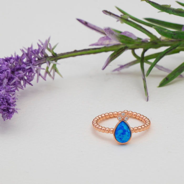 Teardrop Blue Opal Ring