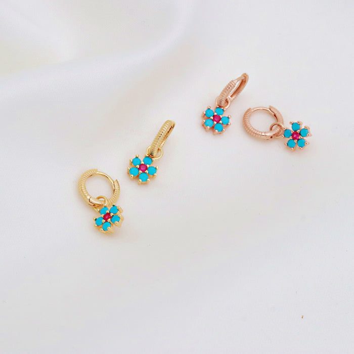 Vibrant Floral Gemstone Hoop Earrings