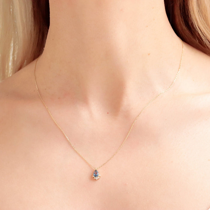 14k Gold Blue Topaz Birthstone Necklace