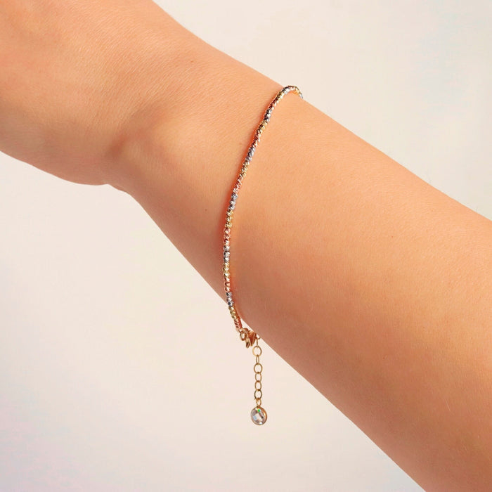 Delicate 14k Solid Gold Beaded Chain Bracelet