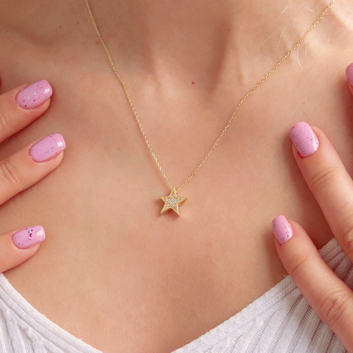 14K Solid Gold Star Necklace