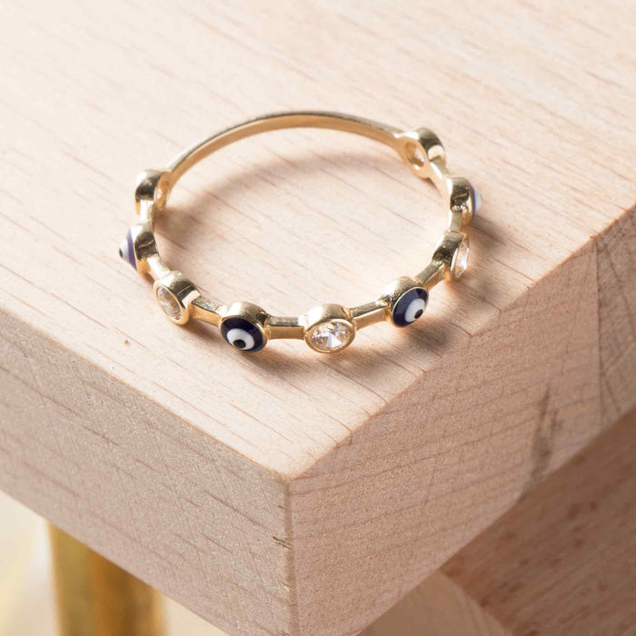 14K Solid Gold Evil Eye Ring