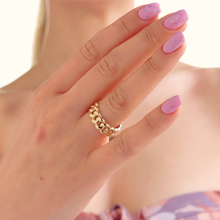 14k Solid Gold Chunky Cuban Link Chain Statement Ring
