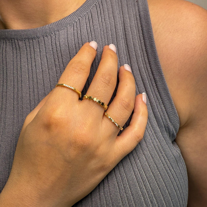 14k Solid Gold Celestial Star Band Ring