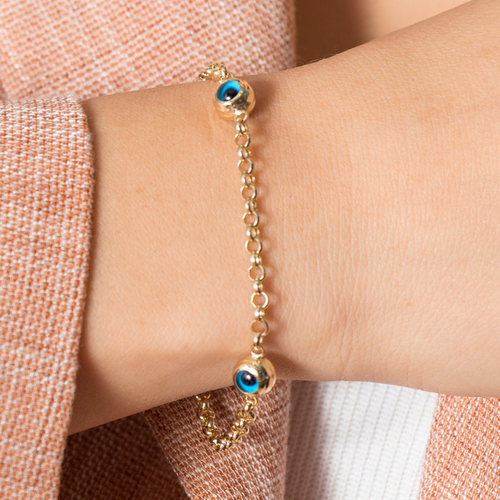 14K Solid Gold Evil Eye Bracelet