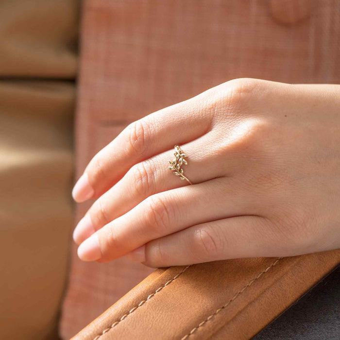 Dainty 14k Solid Gold Leaf Ring