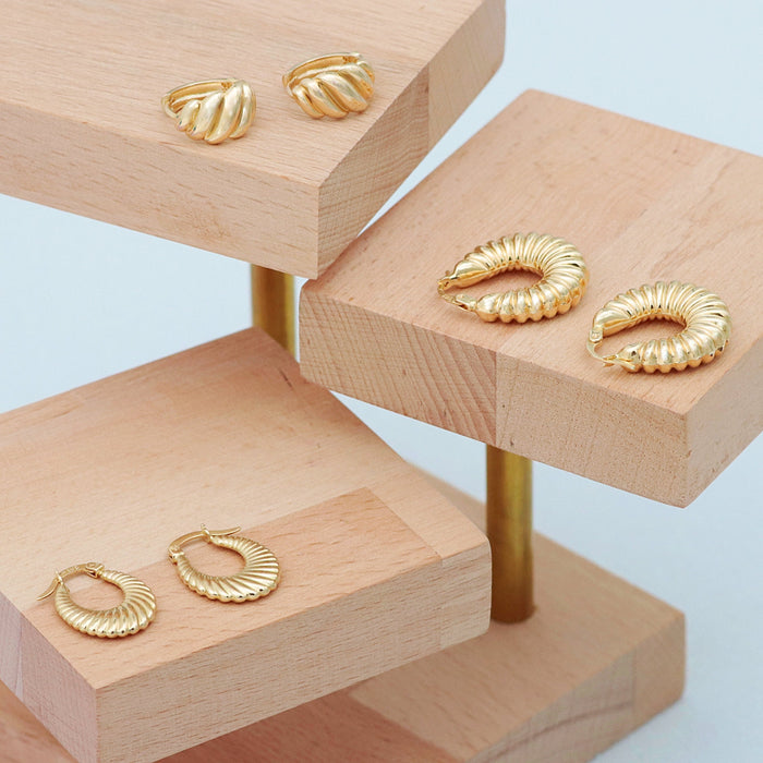 Vintage 14k Gold Chunky Croissant Hoop Earrings