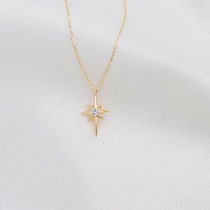 Elegant 14k Gold North Star Celestial Pendant