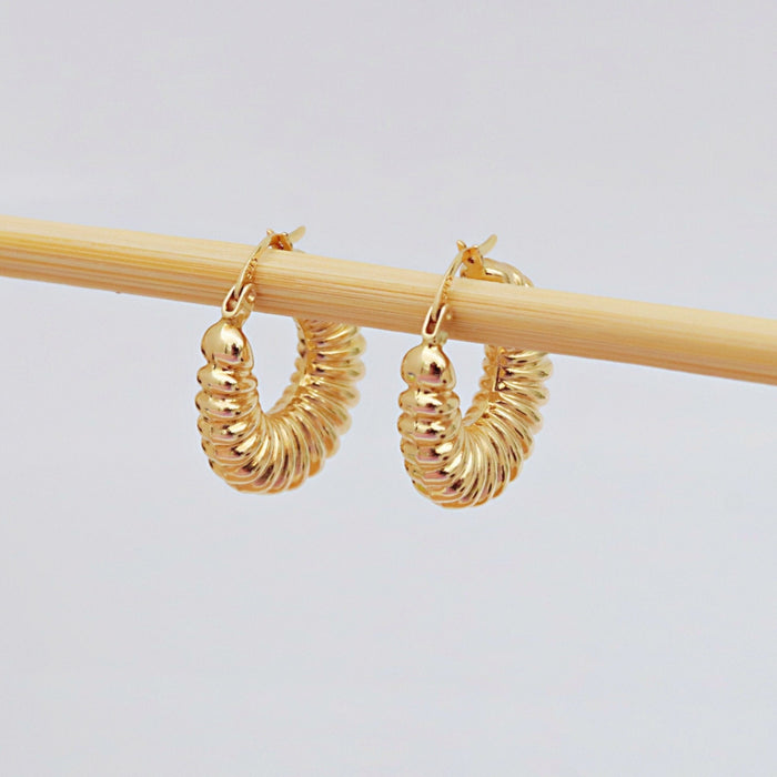 14k Solid Gold Statement Croissant Hoop Earrings - Chunky Twisted Design for Elegant Everyday Wear