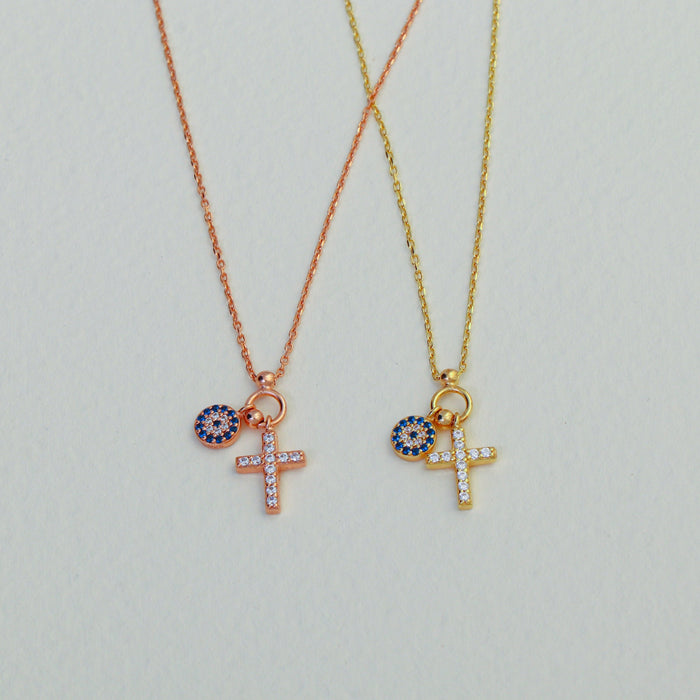 Gold Evil Eye Cross Necklace