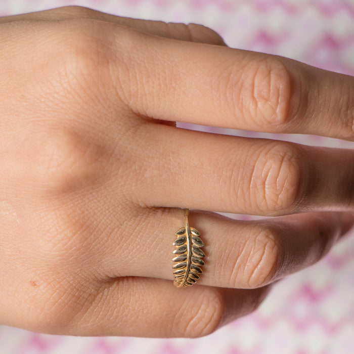 14k Solid Gold Leaf Branch Ring