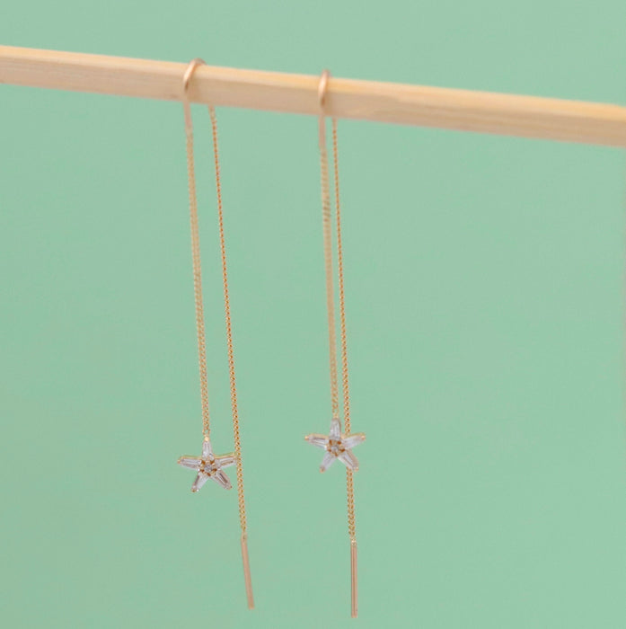14k Solid Gold Star Chain Threader Earrings