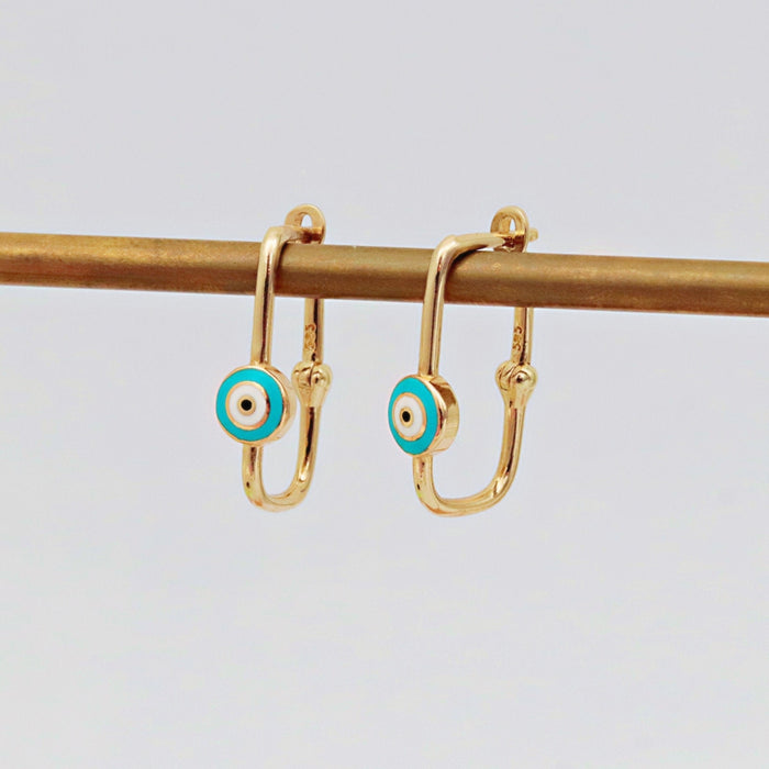 14k Gold Evil Eye Paperclip Earrings