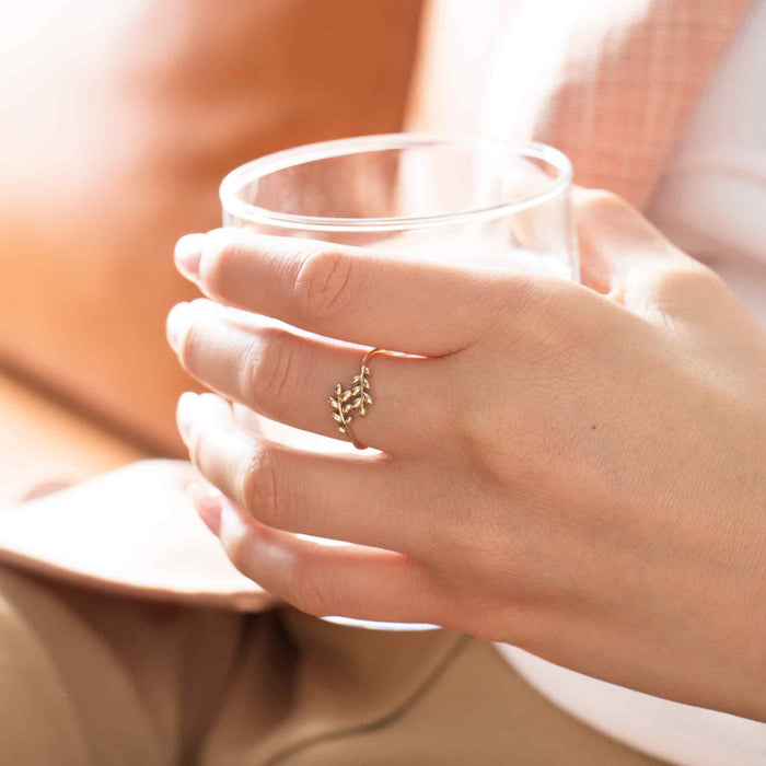 Dainty 14k Solid Gold Leaf Ring