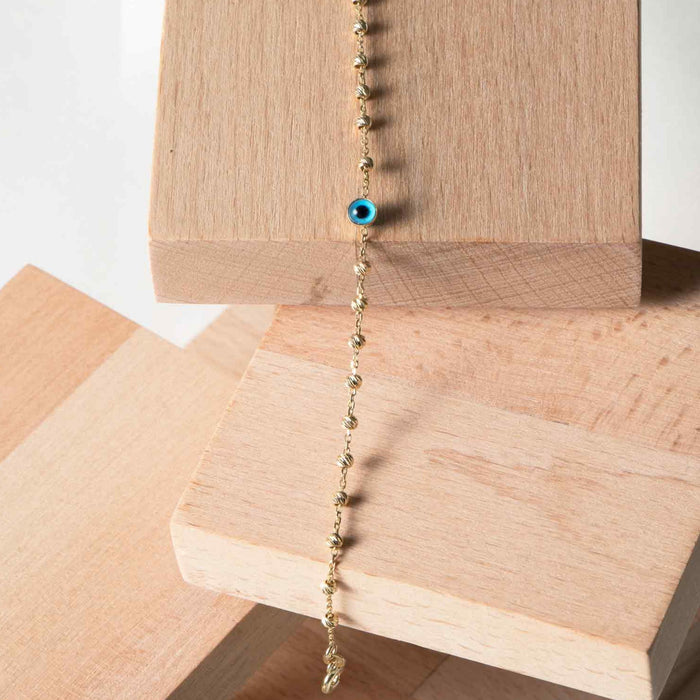 14K Solid Gold Evil Eye Bracelet