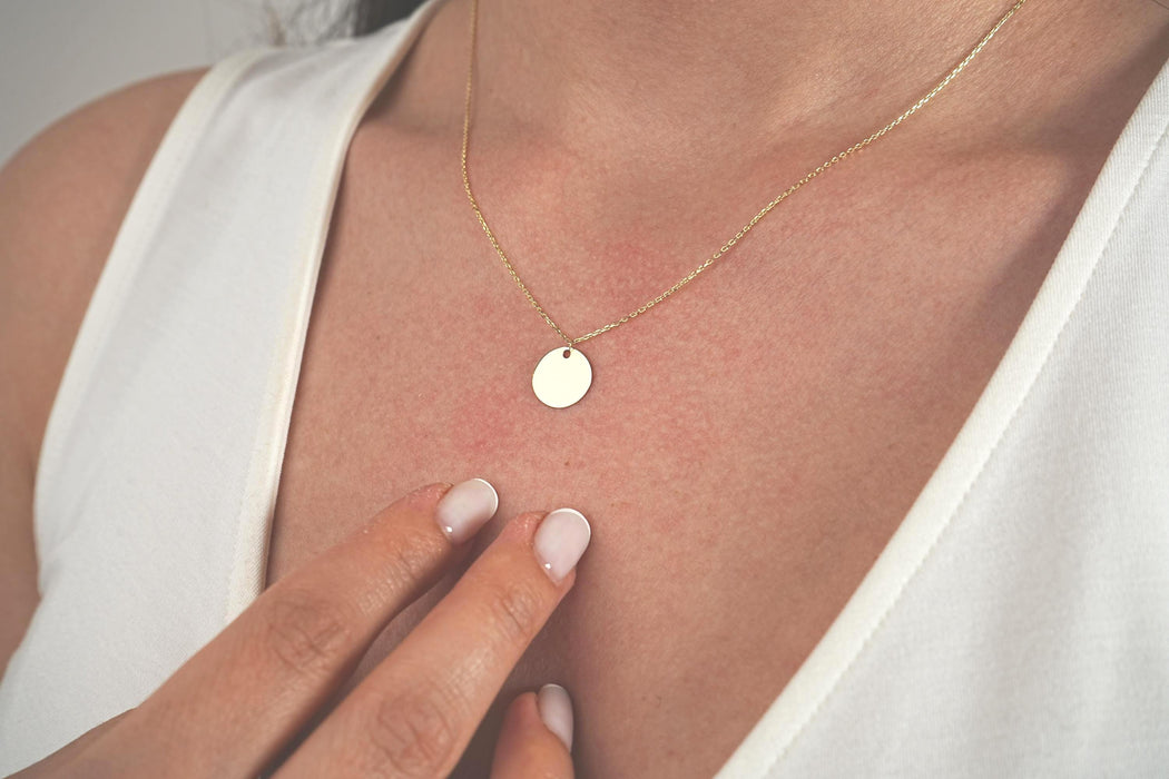 Dainty 14k Solid Gold Disc Necklace