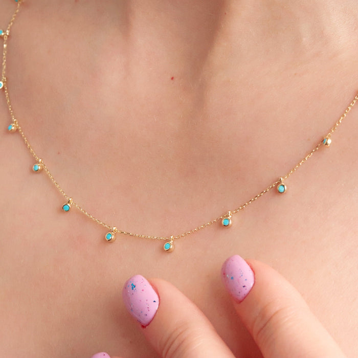 14K Gold Turquoise Station Necklace