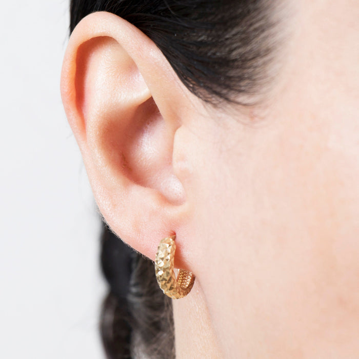 Elegant 14k Solid Gold Engraved Huggie Hoop Earrings