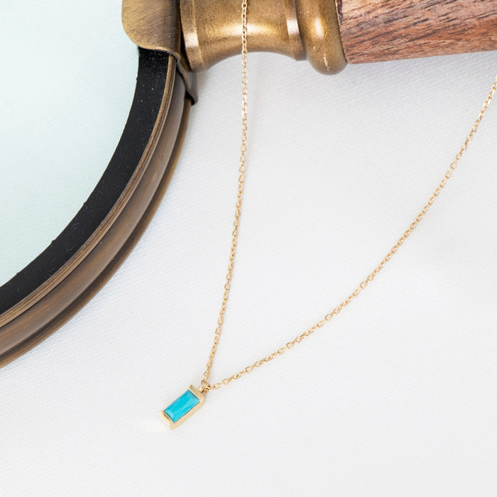 14K Solid Gold Turquoise Pendant Necklace