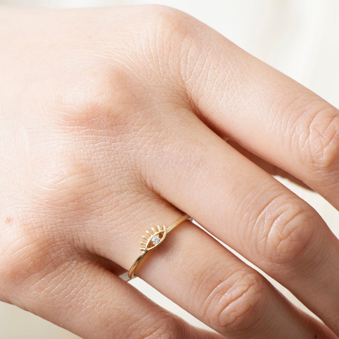 14k Solid Gold Evil Eye Ring