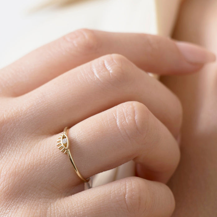 14k Solid Gold Evil Eye Ring