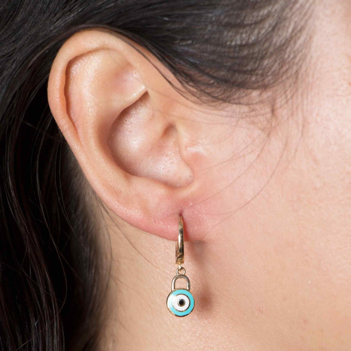 14K Solid Gold Evil Eye Huggie Earrings