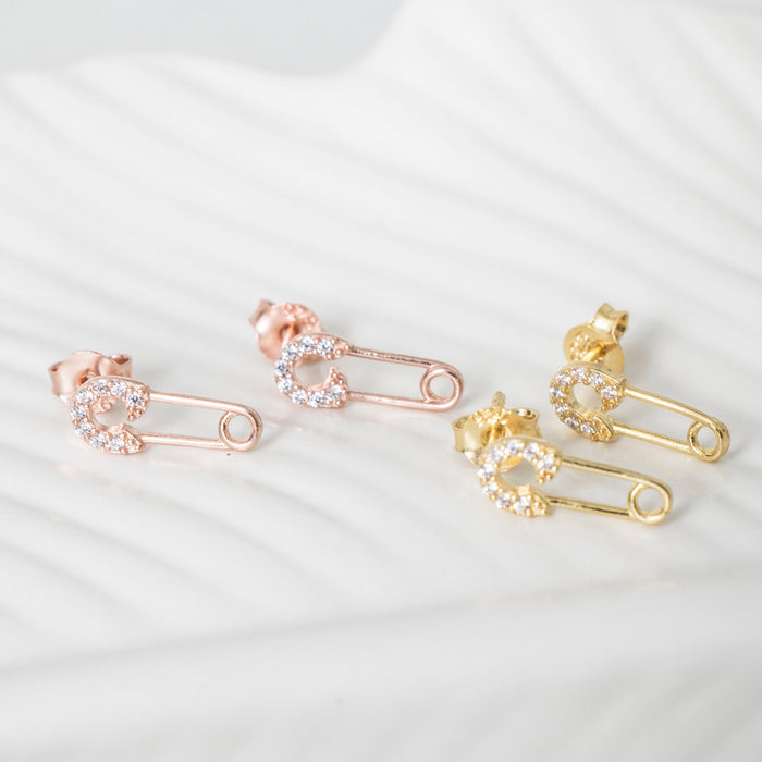 Gold Safety Pin Stud Earrings
