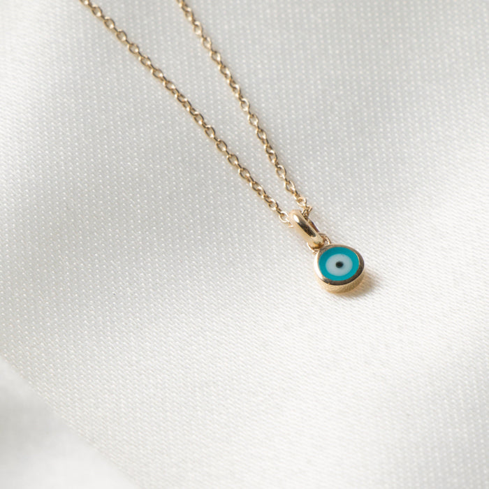 14k Solid Gold Minimalist Evil Eye Protection Charm