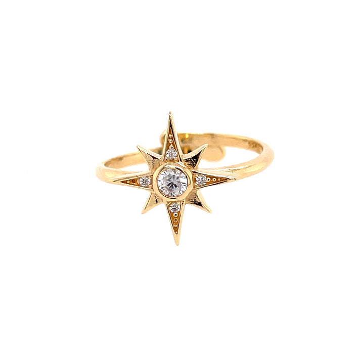 Celestial North Star CZ Starburst Ring