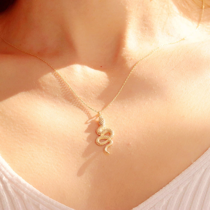 14K Solid Gold Snake Necklace