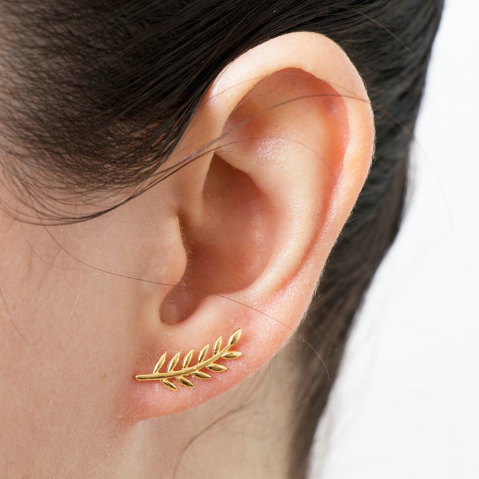 Olive Branch Gold Leaf Stud Earrings
