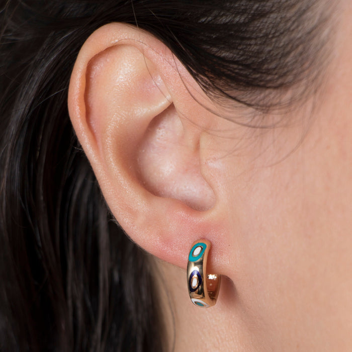 14k Solid Gold Evil Eye Huggie Hoop Earrings