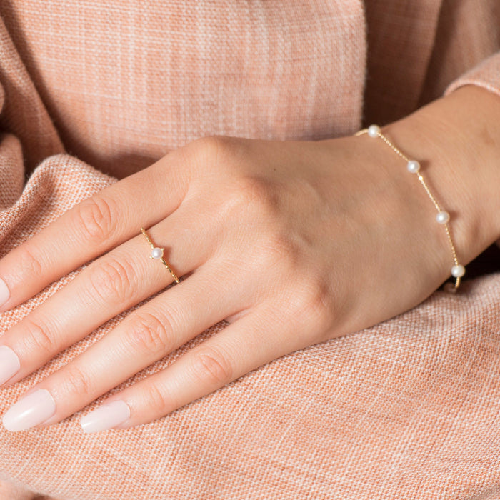 Elegant 14k Solid Gold Pearl Ring